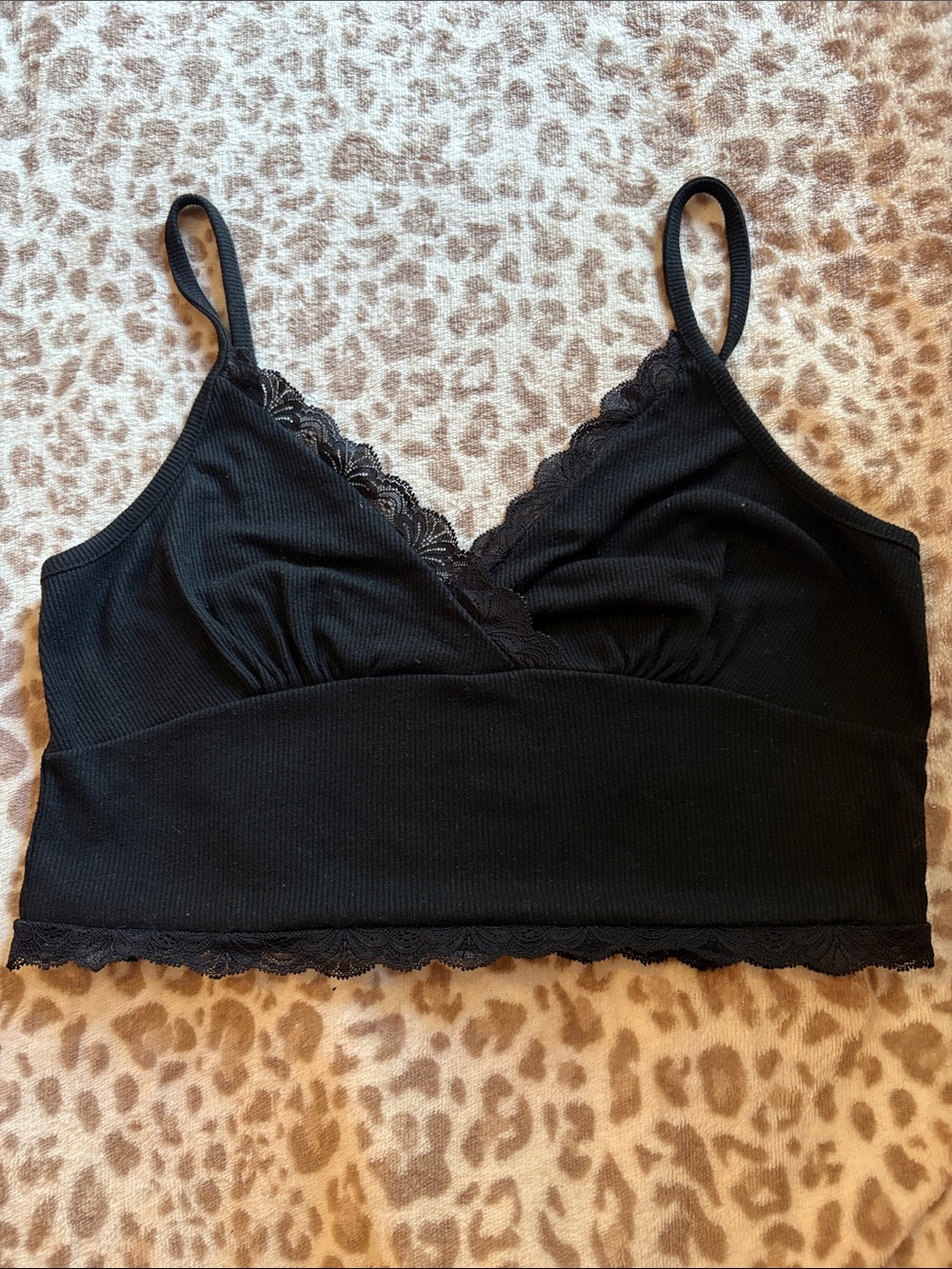 SHEIN Black Lace-Trim Ribbed Camisole